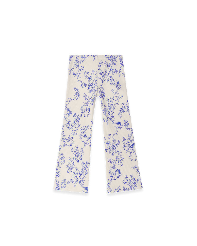 Flared Kinderleggings aus Bio-Baumwolle mit ausgestelltem Bein, handgezeichnetem Print und weichem, elastischem Bund – flach liegend fotografiert.