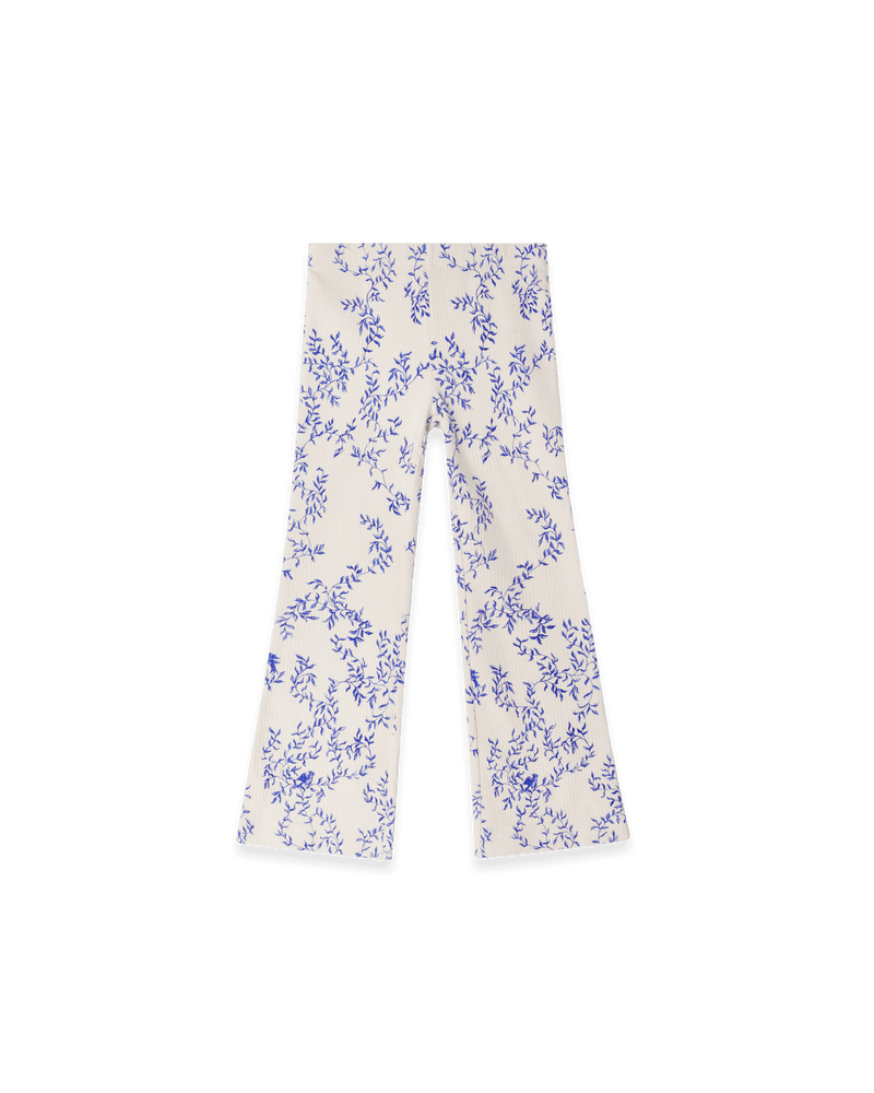 Flared Kinderleggings aus Bio-Baumwolle mit ausgestelltem Bein, handgezeichnetem Print und weichem, elastischem Bund – flach liegend fotografiert.