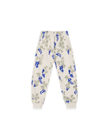 Sweatpants aus Bio-Baumwolle mit handgezeichnetem Print, elastischen Bündchen, verstellbarem Kordelzug-Bund und Seitentaschen – flach liegend fotografiert.