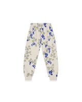 Sweatpants aus Bio-Baumwolle mit handgezeichnetem Print, elastischen Bündchen, verstellbarem Kordelzug-Bund und Seitentaschen – flach liegend fotografiert.