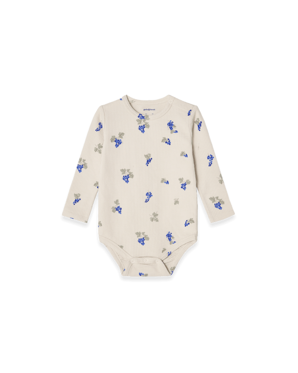 Langärmeliger Body für Babys mit schönem handgezeichnetem Aufdruck aus weichem strukturiertem Bio-Baumwoll-Jersey. Der Body hat einen versteckten Druckknopf an einer Schulter und im Schritt.