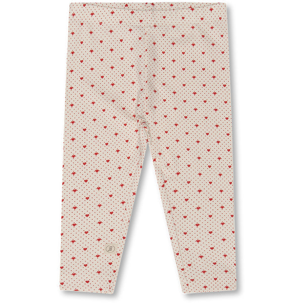 Komfortable weiche Leggings für Babies und Kleinkinder, aus weicher Bio-Baumwoll im zarten Print aus roten kleinen Herzen. 