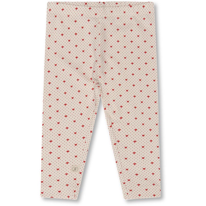 Komfortable weiche Leggings für Babies und Kleinkinder, aus weicher Bio-Baumwoll im zarten Print aus roten kleinen Herzen. 