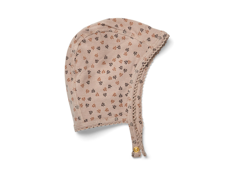 Nuuroo - Clara Jersey Bonnet, Babyhaube - "Mixed Leaf" beige