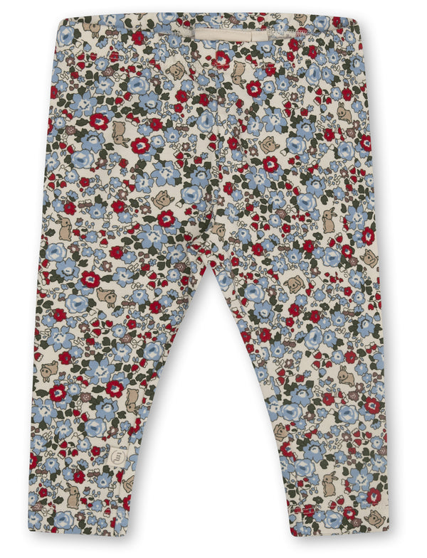 Zauberhaft weiche Baby-Leggings aus Bio-Baumwolle und Modal im Print Flora Bunnies Rouge, mit elastischem Bund und hohem Stretchanteil für maximale Bewegungsfreiheit.